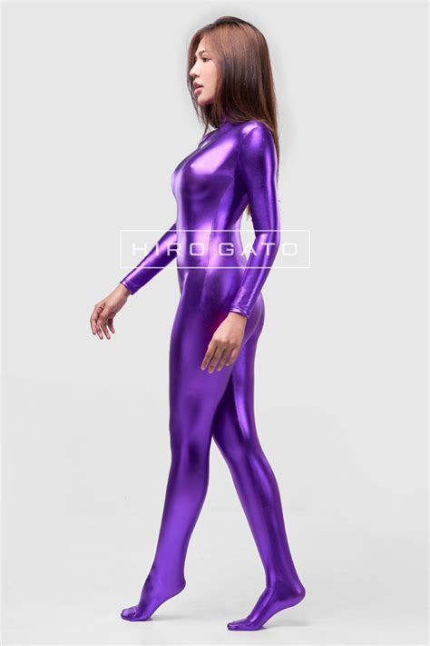 Hiro Gato Shiny Metallic Spandex Catsuit Purple