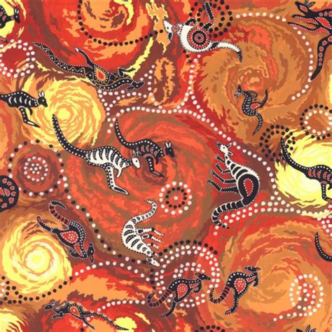 100 Cotton Fabric Nutex Dilkara Australian Aboriginal Art Kangaroo
