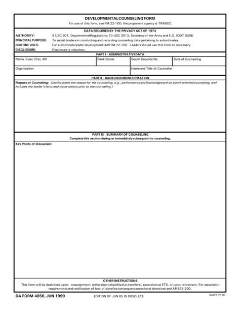 Developmental Counseling Form Da Form 4856 Jun 1999