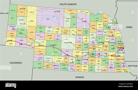 Nebraska Highly Detailed Editable Political Map With Labeling Stock
