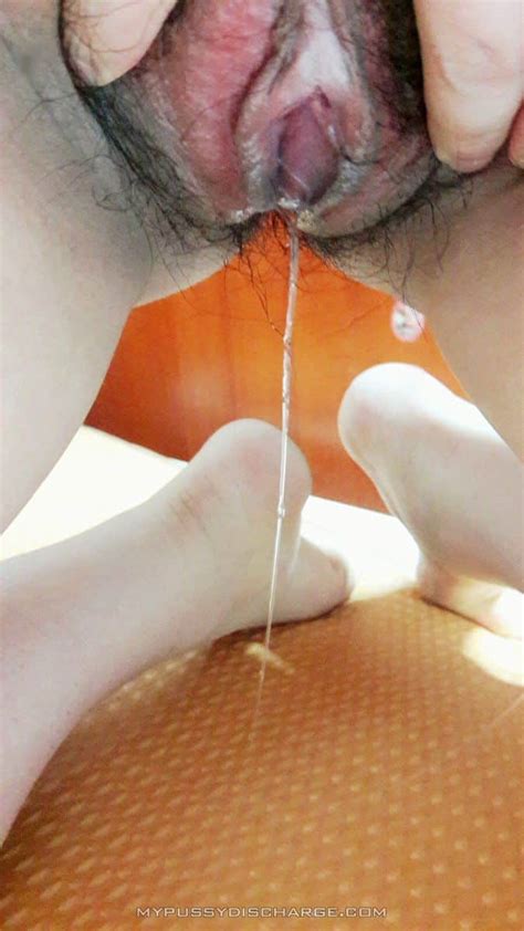 Grool Dripping Down Hairy Pussy