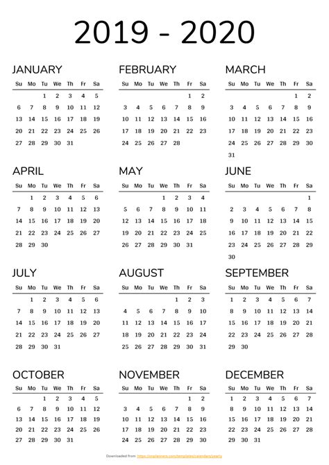 2019 2020 Printable Calendar For 2 Years
