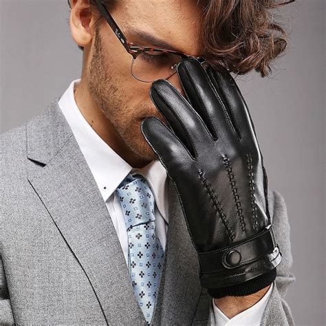 Buy Black Genuine Leather Men Gloves Thermal Winter