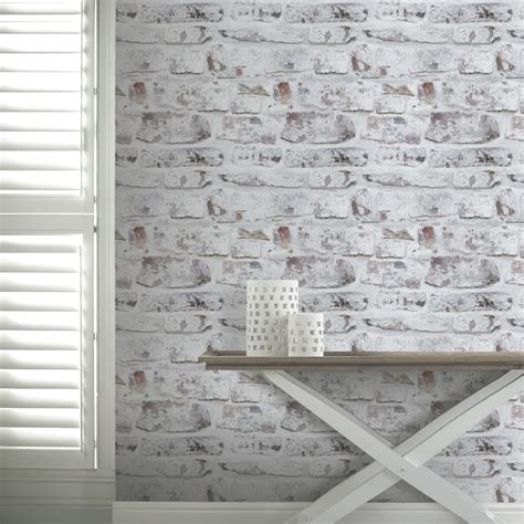 Download Painted Brick Pattern White Washed Realistic Mural Wallpaper