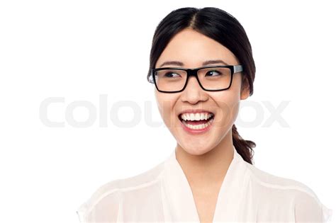pretty smiling chinese girl wearing spectacles stock image colourbox