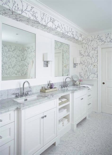 Metallic Silver Wallpaper Transitional Bathroom Jennifer Worts Design