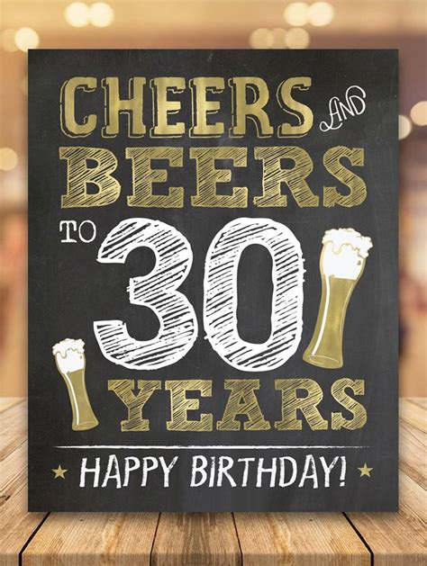 Cheers And Beers To 30 Years Printable Sign 30th Birthday Sign Gold