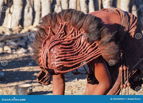 Opuwo Namibia Jul 08 2019 Himba Woman With The Typical Necklace And Hairstyle In Himba