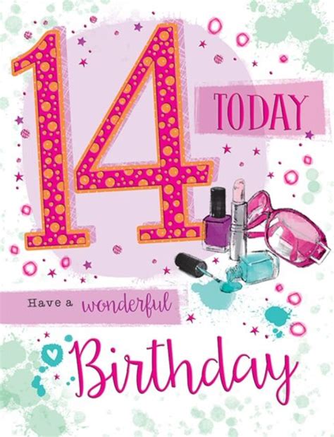 Girls 14 14th Birthday Card Purple Foil Modern Design Pg For Sale