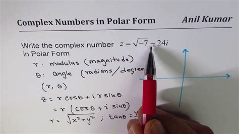 How to find argument of complex number ? Write Complex number sq root -7 - 24i in Polar Form ...