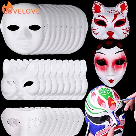 1 Pc Paintable Full Face White Masks Diy Blank Painting Halloween