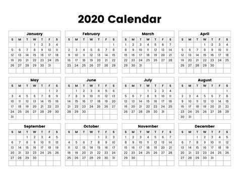 2020 Calendar Calendar Options