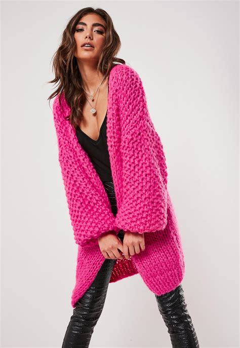 Premium Pink Chunky Hand Knit Cardigan Missguided