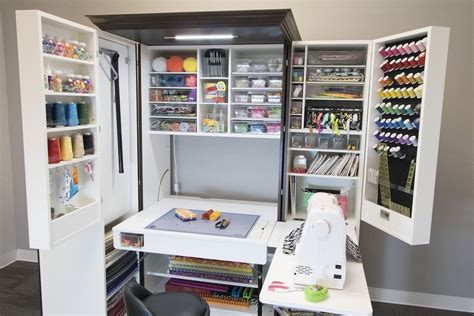 The focal point of her space is the large cube bookcase against the back wall of the room. Ultimate SewingBox in 2019 | Sewing room storage, Sewing ...