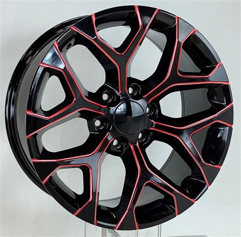 Chevy Gloss Black Red Milled Edge Snowflake 20 Inch Wheels