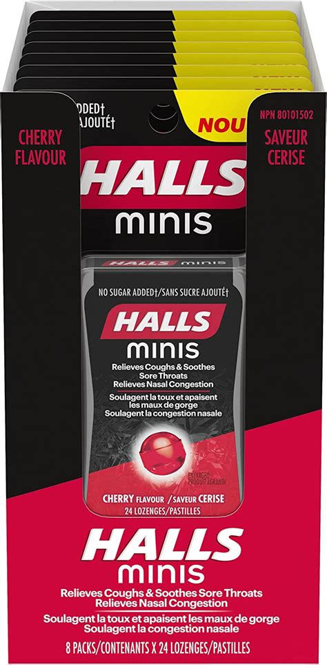 Halls Minis No Sugar Added Cherry Cough Drops 24 Lozenges Per Pack 8
