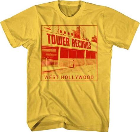 Tower Records Store T Shirt West Hollywood L A Photo Men S Yellow Vintage Concert T Shirts