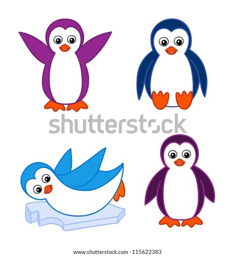 Collection Cute Cartoon Penguins Stock Vector Royalty Free 115622383