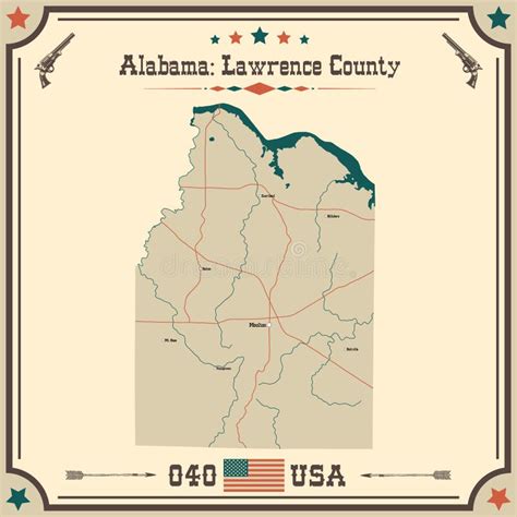 Vintage Map Of Lawrence County In Alabama Usa Stock Vector