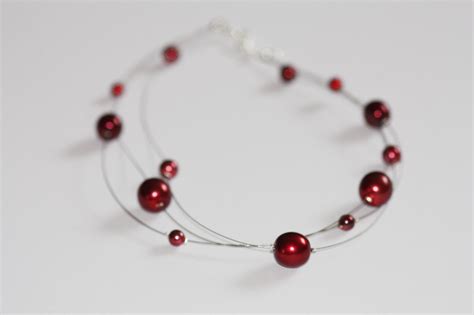 Floating Multi Strand Illusion Necklace In Red Glass Pearls On Luulla