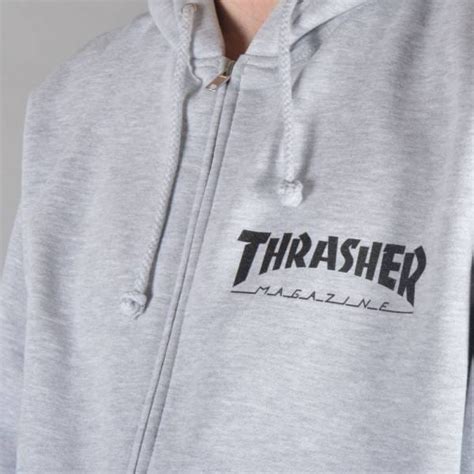 Thrasher Thrasher Logo Zip Hooded Top Heather Grey Thrasher From
