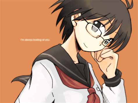 Brunettes School Uniforms Glasses Meganekko Anime Simple Background
