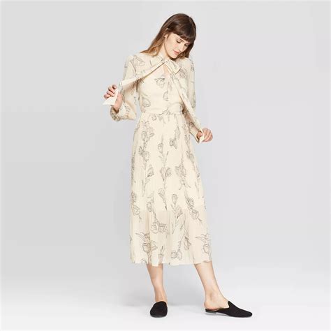 A New Day Floral Print Long Sleeve High Neck Pleated Midi Dress