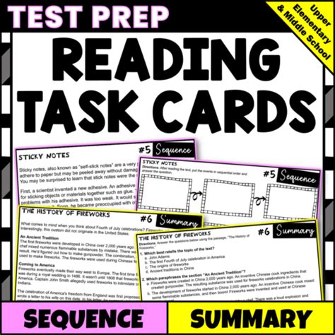 sequence and summary reading comprehension task cards for 3rd 6th grade made by teachers