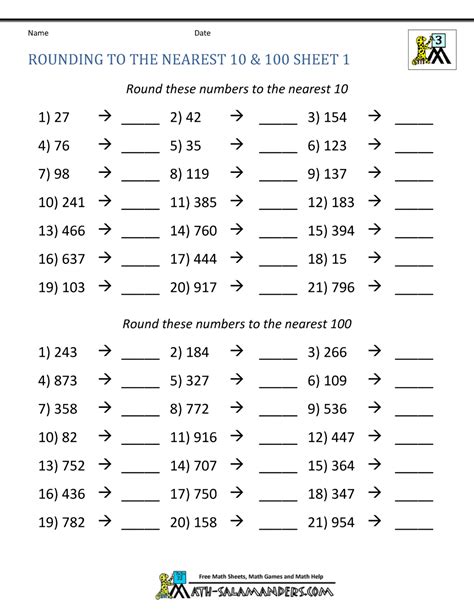 Rounding Numbers Worksheets Grade 3
