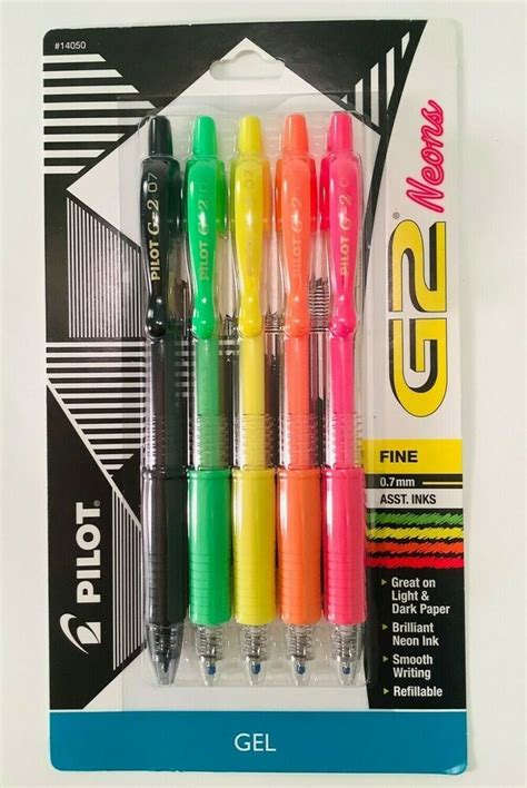 New Pilot G2 Gel Neon Roller Ball Pens Fine Point 07 Assorted Neon Ink