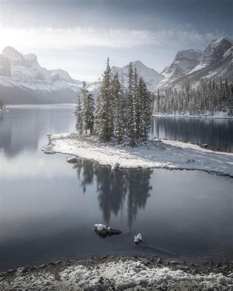 Maligne Lake Alberta With A Fresh Dusting Of Snow Oc 1080x1350