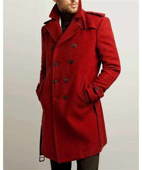 Red Coat For Men Double Breasted Belted Coat Jackets Masters