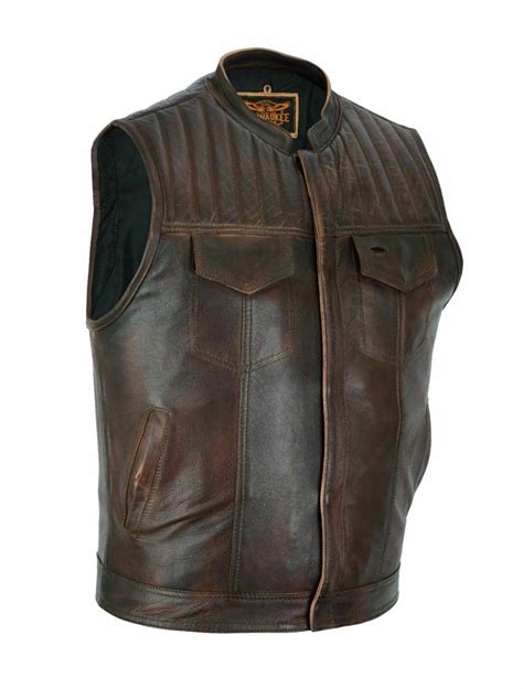 Mens Distress Brown Club Vest Premium Naked Motorcycle Apparel Leather