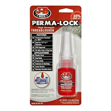 Quick setting epoxy by jb weld®. JB Weld® 27113 - Perma-Lock™ .20 fl. oz. Red High Strength Threadlocker