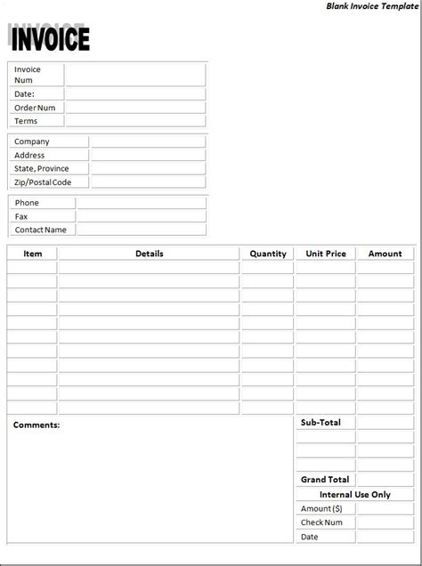 Free Printable Blank Invoice Templates
