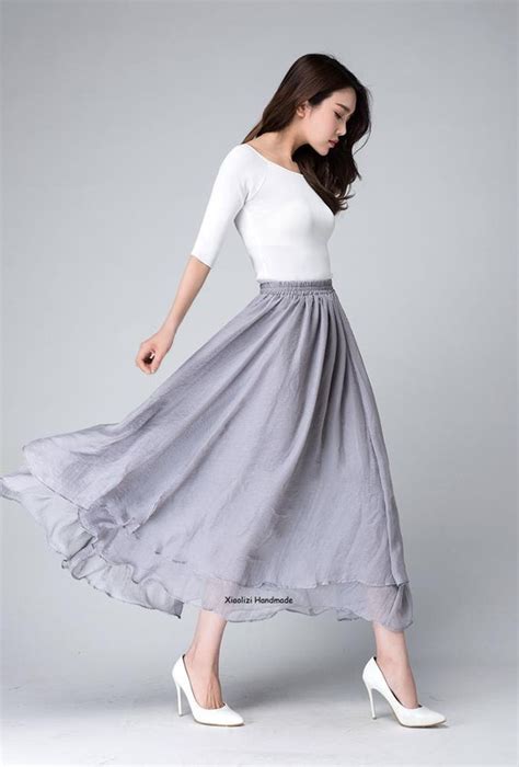 Chiffon Maxi Skirt Long Skirts For Women Grey Skirt High Etsy
