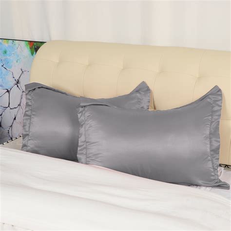 Set Of 2 Satin Silk Pillowcases With Envelope Closure Grey King