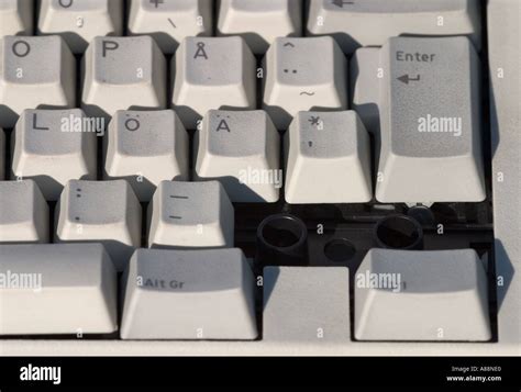 Broken Scandinavian Computer Keyboard Which Has Missing Keys Stock