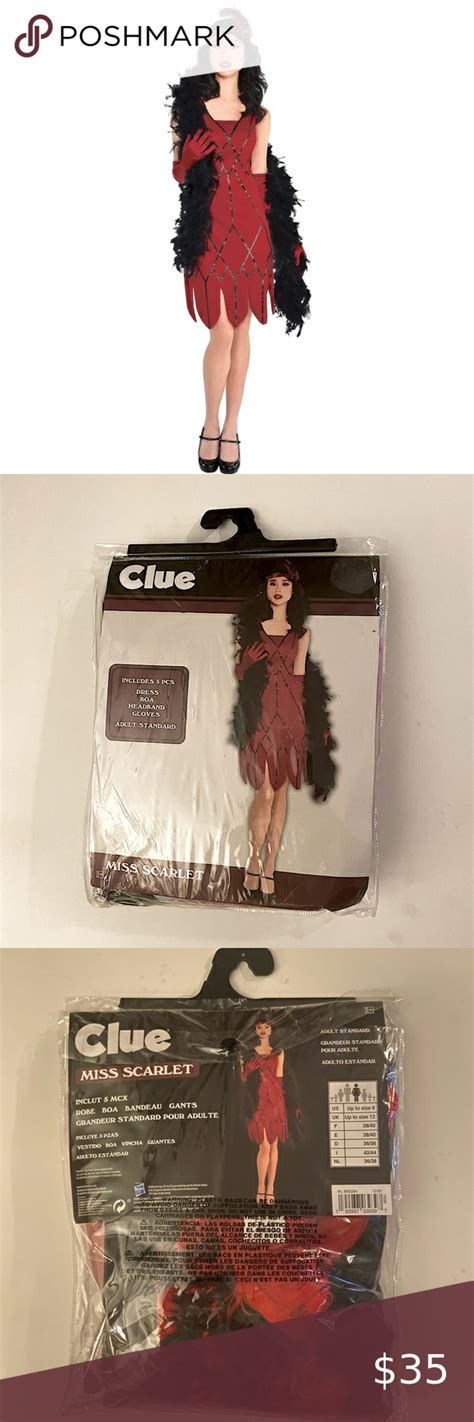 new in package ️ clue miss scarlet halloween costume adult up to size 8 adult halloween