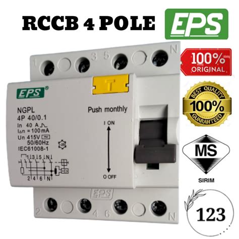Eps 4 Pole Rccb Residual Crrent Operated Circuit Breaker 40a63a 30ma