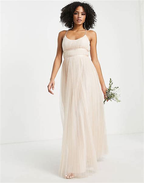 Asos Design Bridesmaid Tulle Cami Maxi Dress With Satin Ribbon Waist