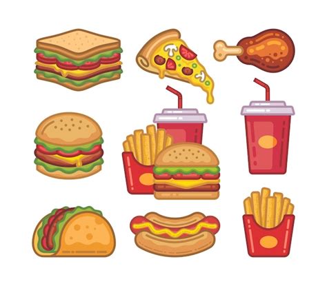 Premium Vector Fast Food Icons Set Cartoon Illustration