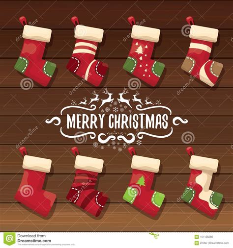 Vector Cartoon Cute Christmas Stocking Or Socks With Color