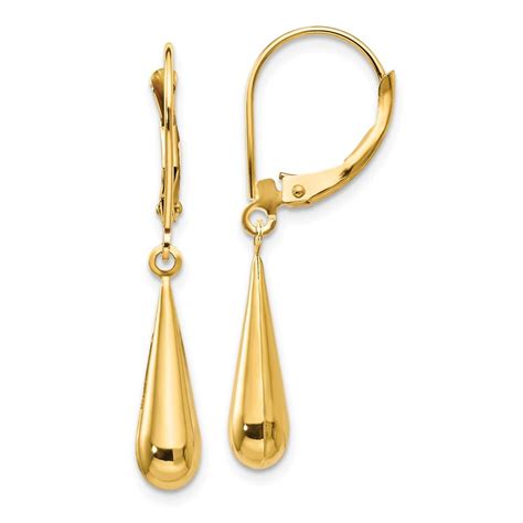 Amazon Com Solid 14k Yellow Gold Tear Drop Dangle Earrings 5mm X 33mm