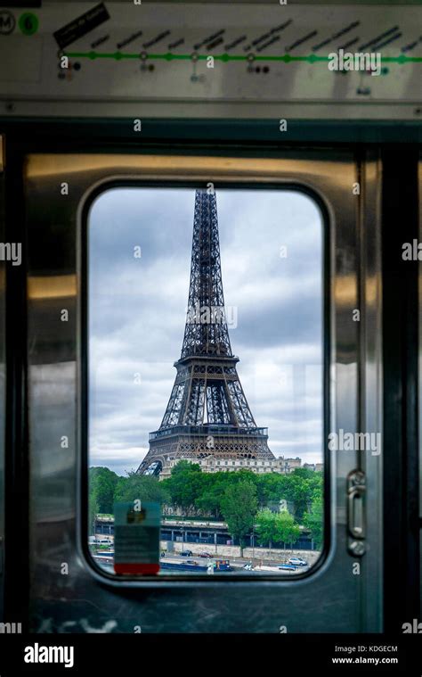 Eiffel Tower View From Through A Window On The Paris Metro Stock Photo