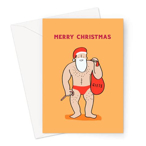 Buff Male Santa Merry Christmas Greeting Card Merry Christmas Card Greetings Santa Christmas