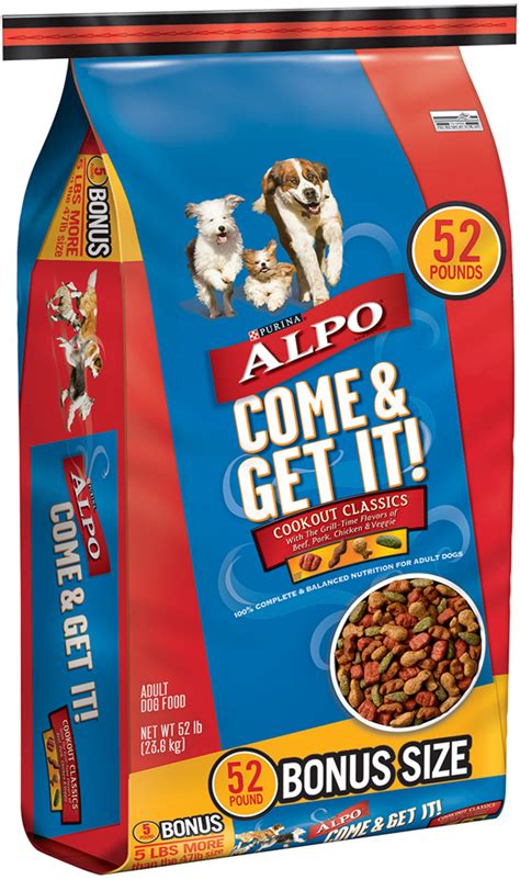 Alpo lean prime cuts beef, product code 11132 00310. Alpo Cookout Classics Dog Food, 52 lbs