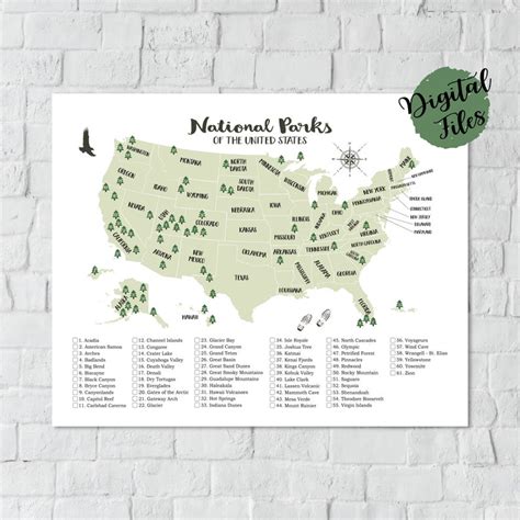 Printable Usa National Parks Map Us National Parks Etsy