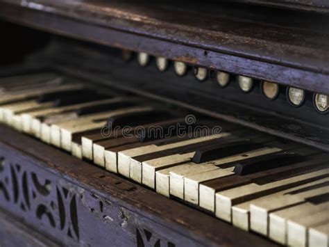 A Historic Old Wooden Piano Keys And Weathered Wood Keys Stock Image
