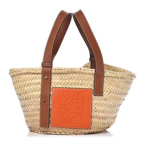 Loewe Raffia Small Basket Tote Bag Natural Orange 529763